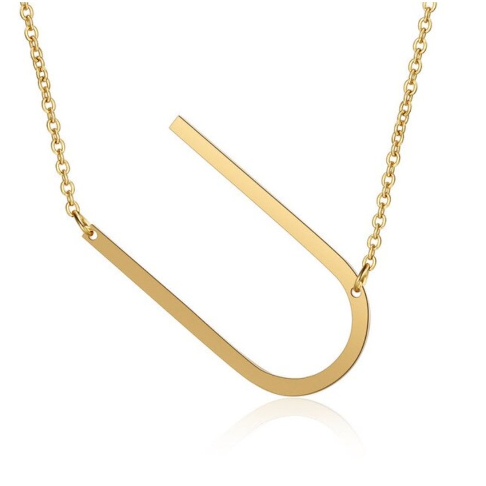 Large Letter "U" Gold Big Initial Name Necklace